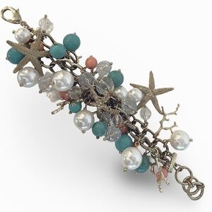 Sea Animal Charm Bracelet with Lucite, Coral, and Turquoise Beads